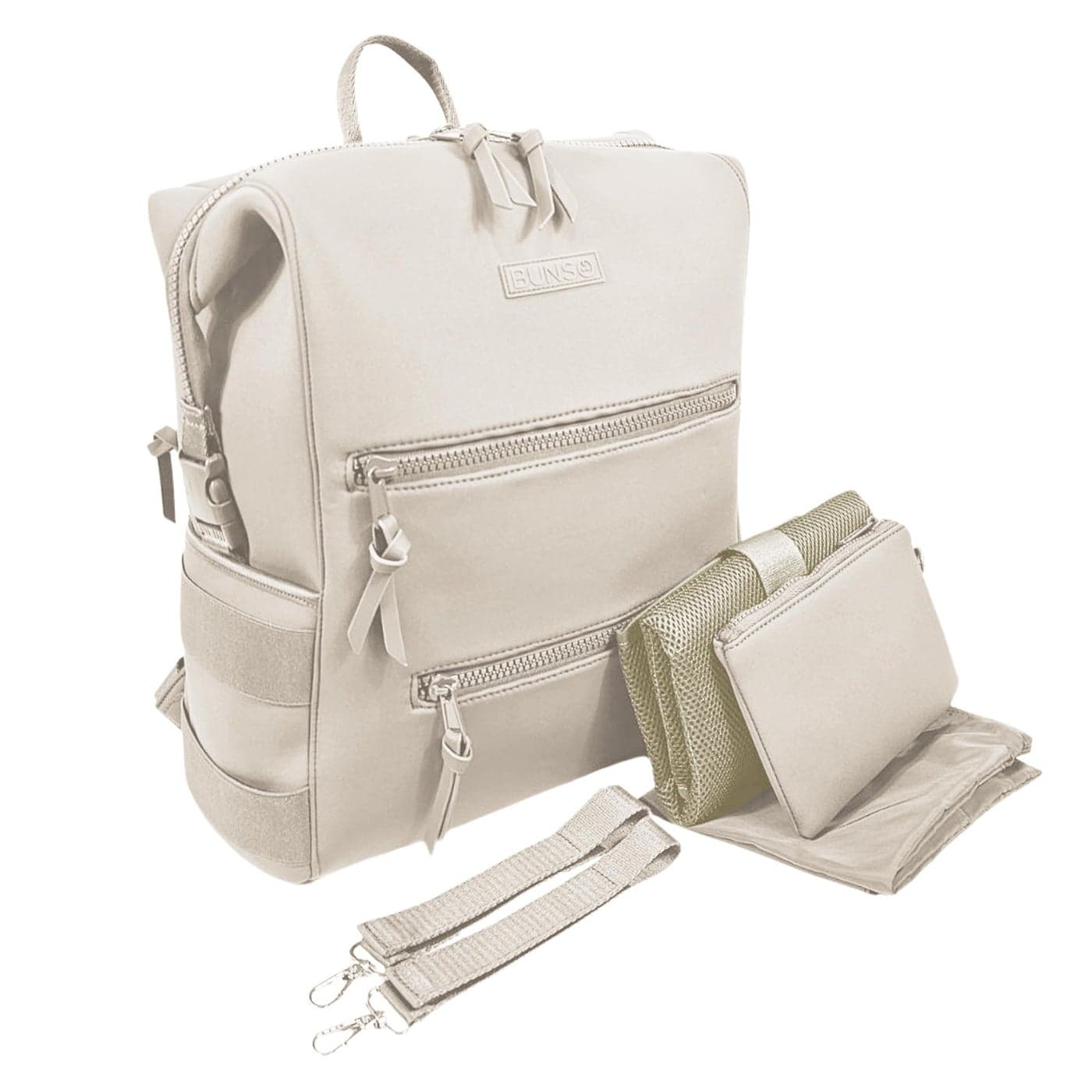 BUNSO Baby Neoprene Diaper Bag Minimalist Backpack Diaper Bag with Pouch Changing Pad and Stroller Straps Water Resistant and Lightweight Baby Girl Diaper Bag Diaper Bag Backpack Cream
