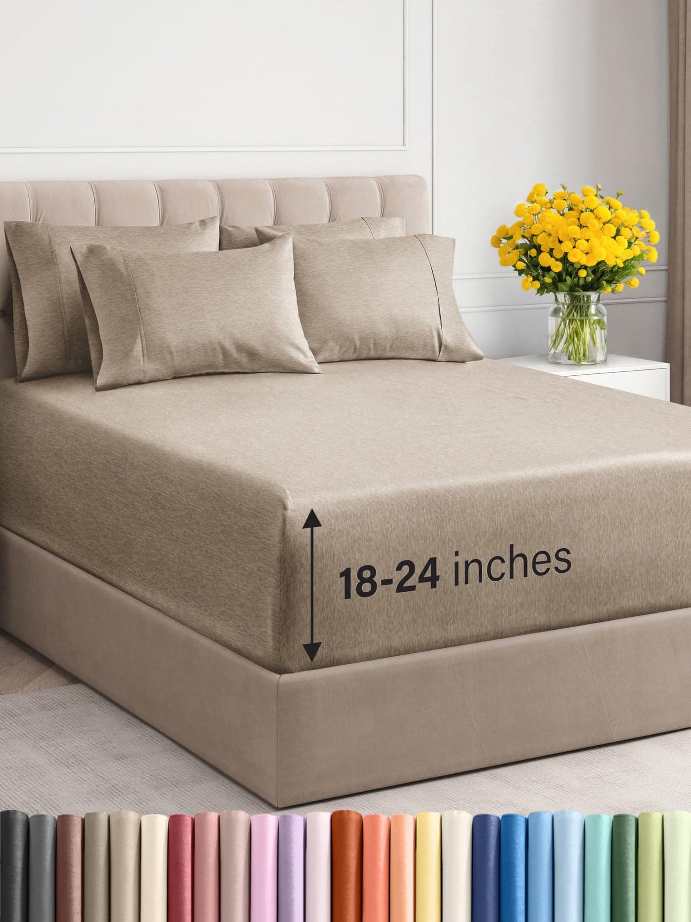 Extra Deep Queen Sheet Set - 6 Piece Breathable & Cooling Sheets - Hotel Luxury Bed Sheets Set - Easy Fit - Soft, Wrinkle Free & Comfy Sheets Set - Heathered Beige Sheet Set with Extra Deep Pockets