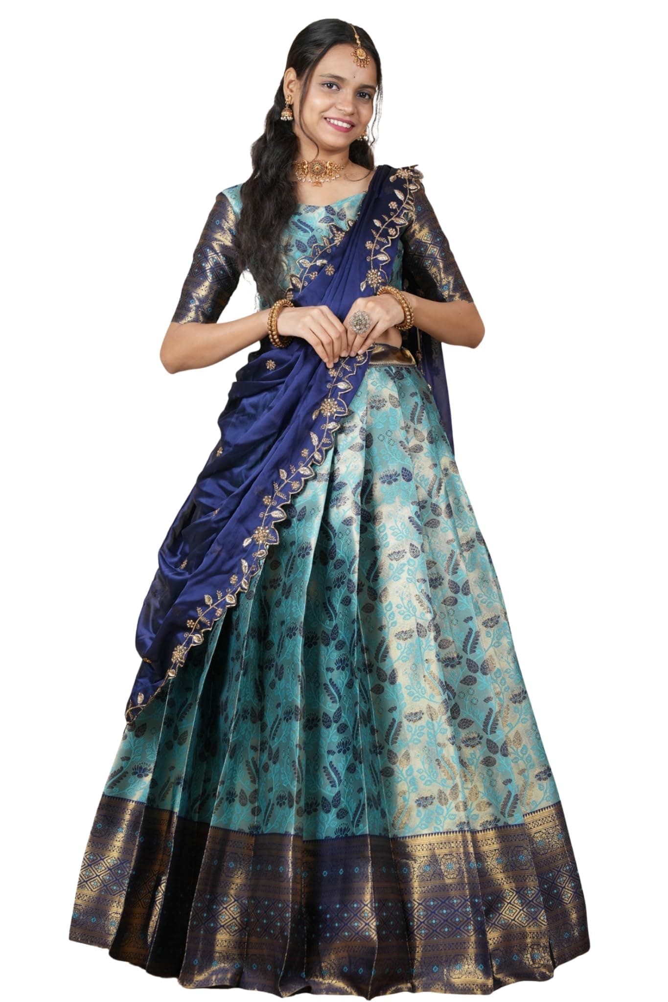 Fabcartz Beautiful Unstitch South Indian Half Saree For Women | PL209 (Sea Green)