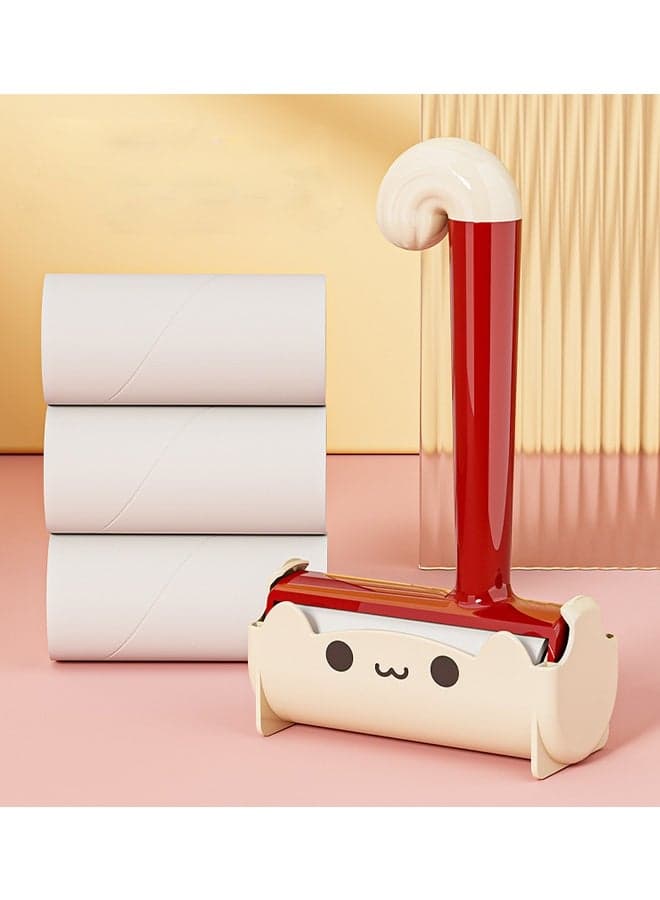 Cartoon Cat Cute Lint Roller - Extra Sticky Lint Removal Roller with Reusable Handle + 3 Refills, Pet Hair & Dust Remover for Clothes, Furniture, Carpet - Travel-Friendly Lint Roller for Home