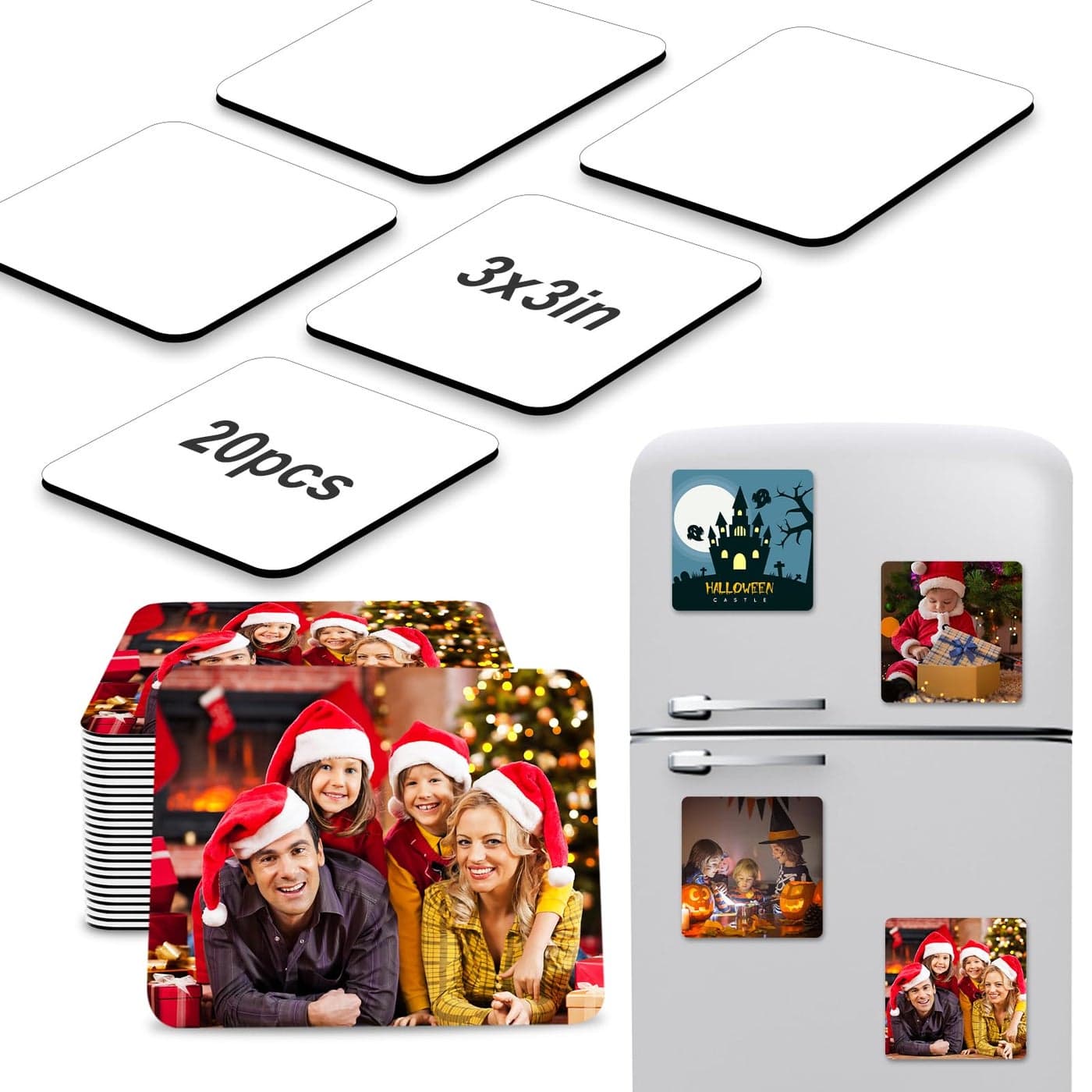 ICOSHOW Sublimation Magnet Blanks 3x3 inch Sublimation Blank Products 20Pcs Personalized Sublimation Fridge Refrigerator Magnets for Home Kitchen Office Decorative Square