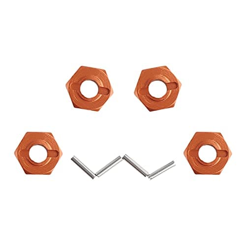 GDOOL 12mm Hex Wheel Hub Mount, Aluminum 7mm Thick with 2x10mm Stub Axle Pins for 1/10 Slash 4x4 & HQ 727 RC Cars Replacement Upgrade Parts (Orange)(Set of 4)