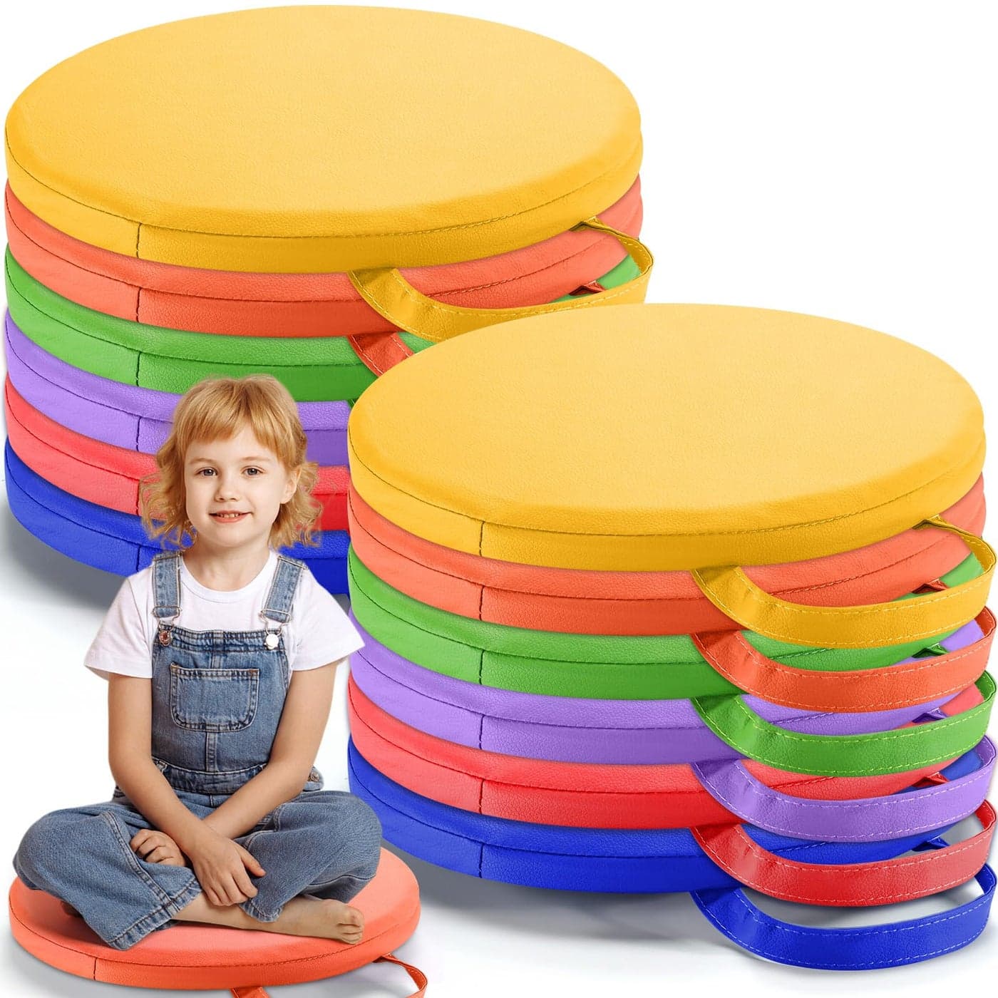 Suzile 12 Pcs 12 Floor Cushions for Classroom Flexible Floor Seating with Handles Classroom Carpet Cushions for Kids Toddlers Daycare Preschool Furniture