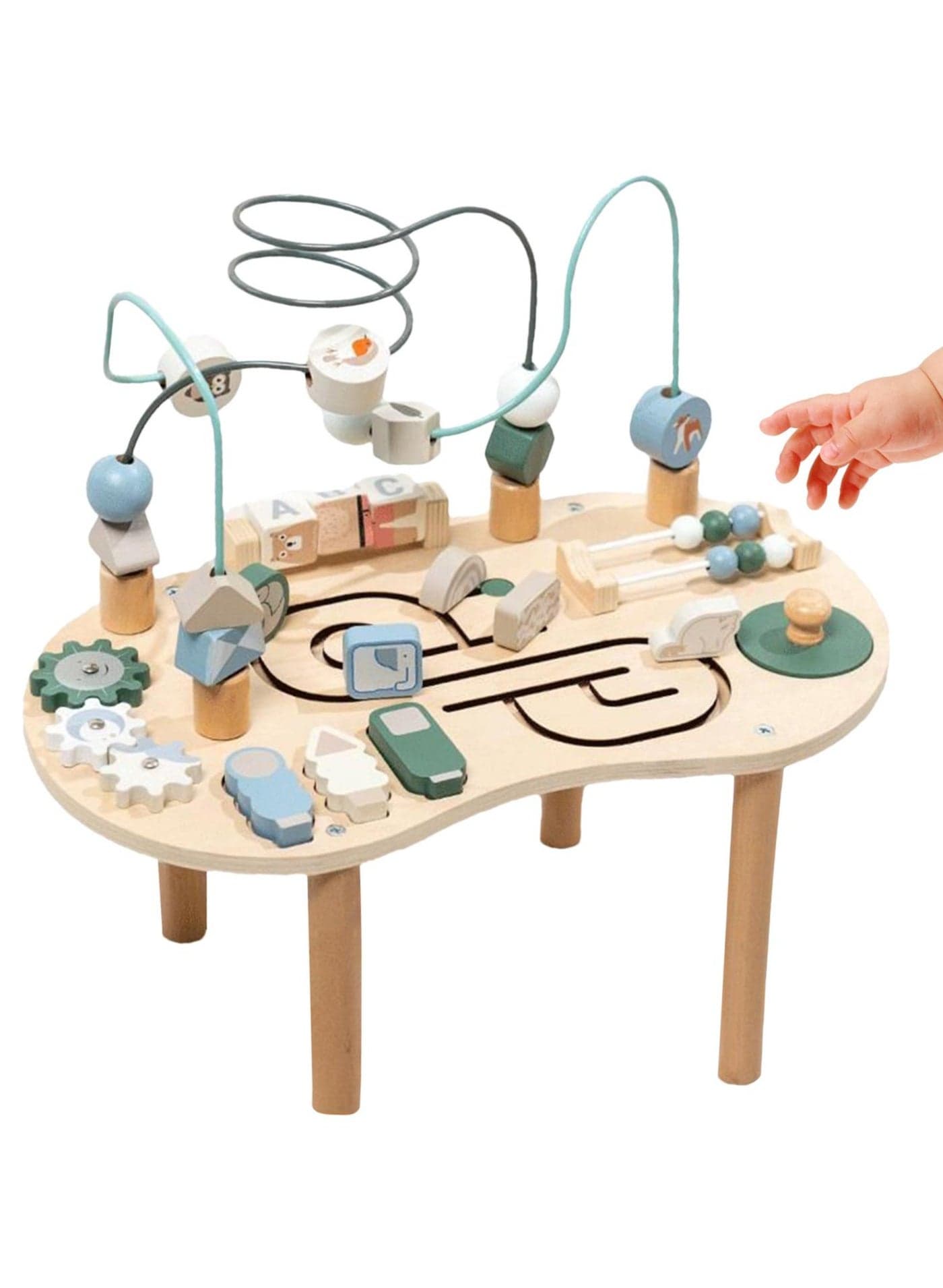 Wooden Activity Table for Toddlers, Baby Standing Activity Center,Montessori Toy for Baby Activity Table with Bead Maze, Shape Sorter, Animal Toys Sensory Play Table, Early Education Learning Birthday Gift for Boys Girls
