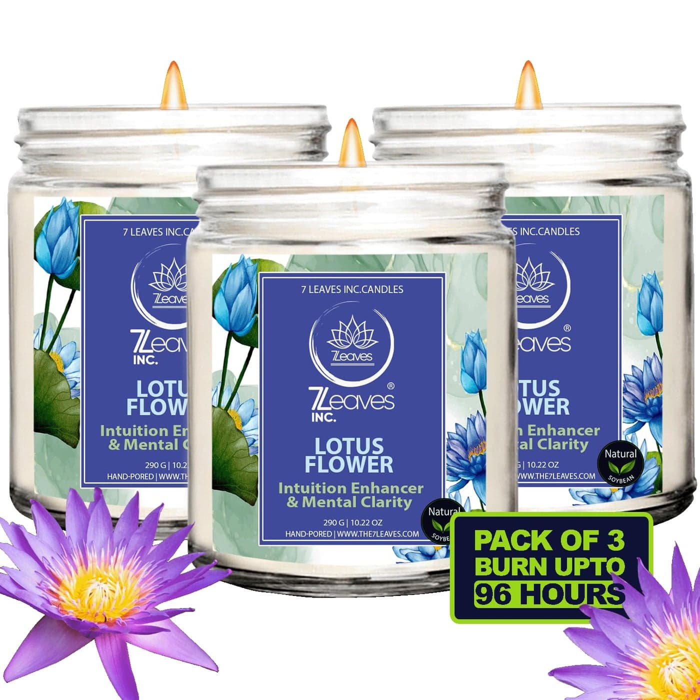 7LEAVES INC Lotus Flower Aromatherapy Candle for Intuition Enhancement and Mental Clarity Banishes Negative Energy Chakra Healing Natural Soy Wax Glass Jar Candle for Aromatherapy 102 Oz