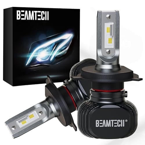 BEAMTECH H-4 Bulbs, S1 Series 900-3 Fanlsess 300% Brighter 6500K White Fog Light, 2 Bulbs
