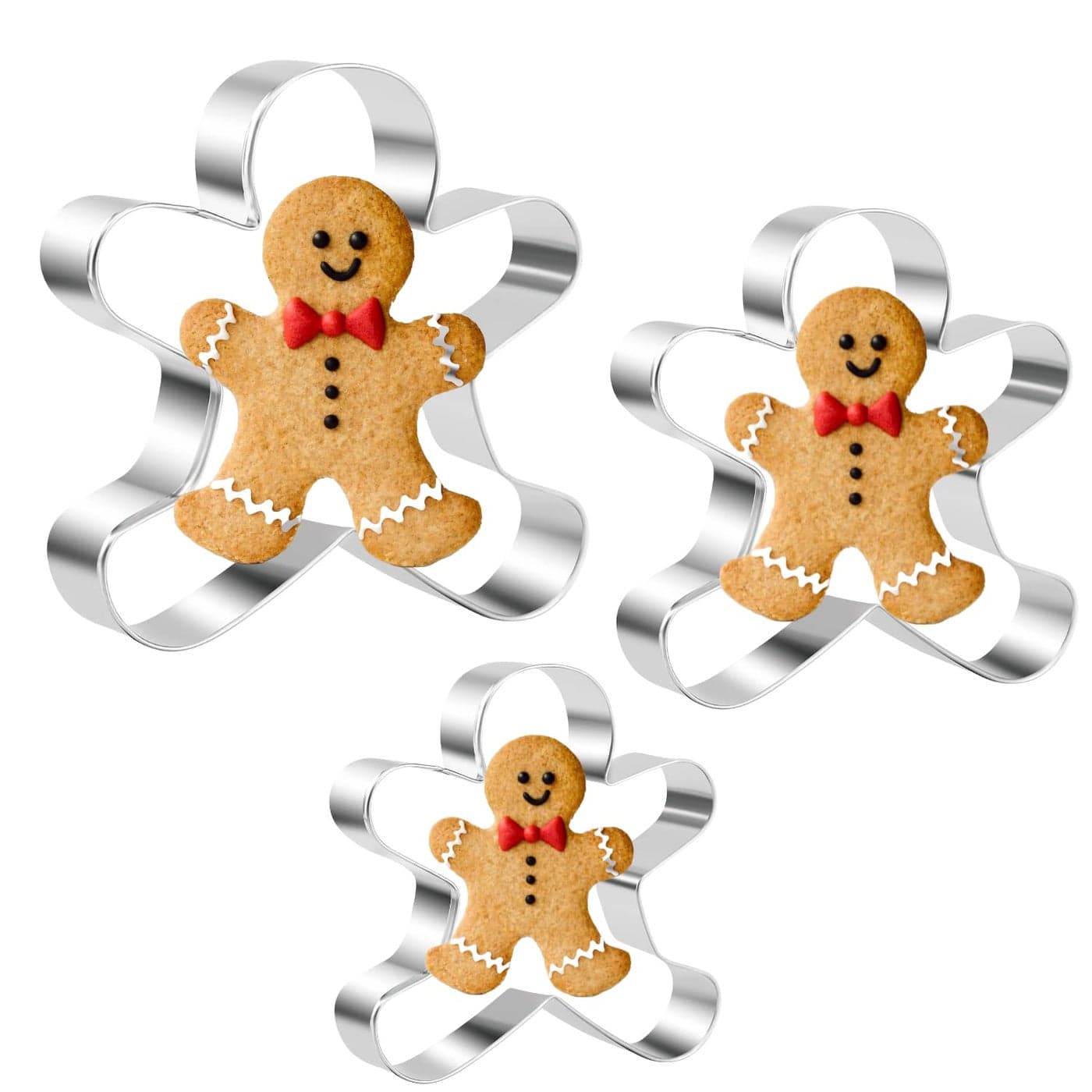 KAISHANE Gingerbread Man Cookie Cutter Set3Pcs Stainless Steel Biscuit Cutter For Christmas Day