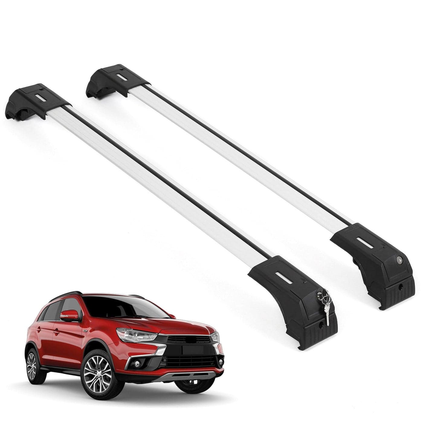 ERKUL Roof Rack Cross Bars for Mitsubishi Outlander Sport 20112025 Not fit for Outlander Lockable Aluminum Crossbars for Rooftop Compatible with Flush Rails Silver