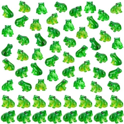 SYWHXY 60 PCS Mini Resin Frogs Green Frogs Figurines Miniature Animals Garden Decor for Model Fairy Garden Miniature Moss Landscape Display, DIY Terrarium Crafts, Home Decor, Hiding Game