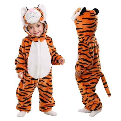 TONWHAR Infants Toddlers Halloween Cosplay Clothes Kids' Tiger Costume Outfit(6-12 Months,Orange Tiger)