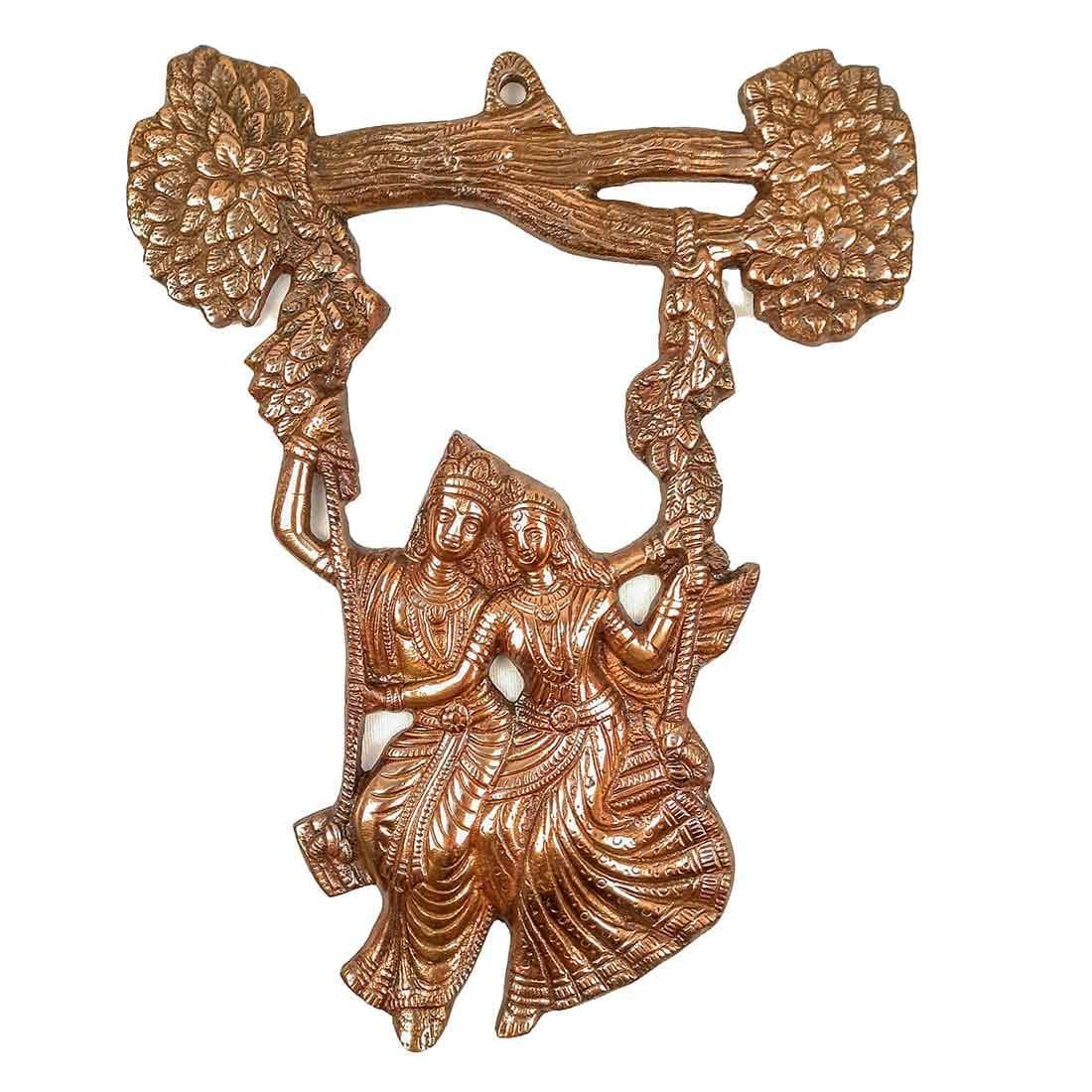 Apka Mart The Online Shop Radha Krishna Sitting On The Swing Wall Hanging for Gift Home Living Room Office Puja Room Decor 12 inch Metal Alloy Color Copper Shade