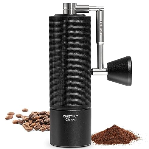Chestnut C3S MAX Manual Coffee Grinder Stainless Steel S2C Conical Burr Coffee Grinder, Capacity 35g Hand Coffee Grinder with Foldable Handle, Adjustable Grind Setting for Espresso, Black