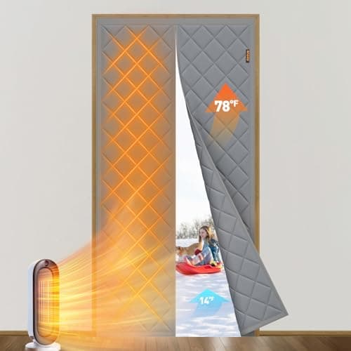 MAGZO Magnetic Thermal Insulated Door Curtain Fits Door Size 36" x 80", Oxford Cloth Strong Magnets Patio Entrance Insulation, Thicken Cotton Winter Entrance Cover for Doorways, Gray