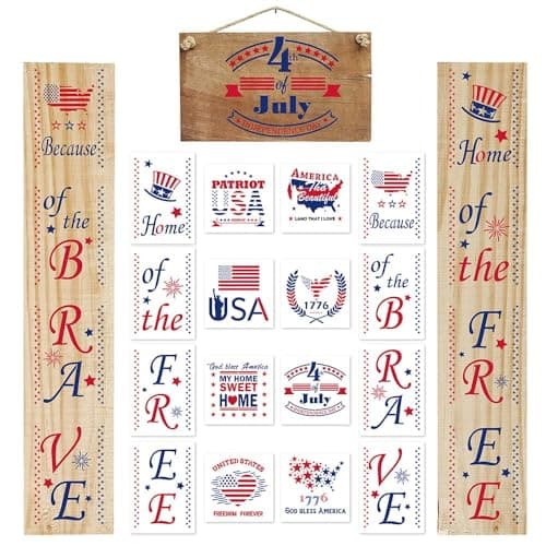 16 PCS 4th of July Patriotic Stencils for Painting on Wood American Flag Porch Sign Reusable Plastic Stencils Letters Painting Templates for Home Memorial Day Decorations