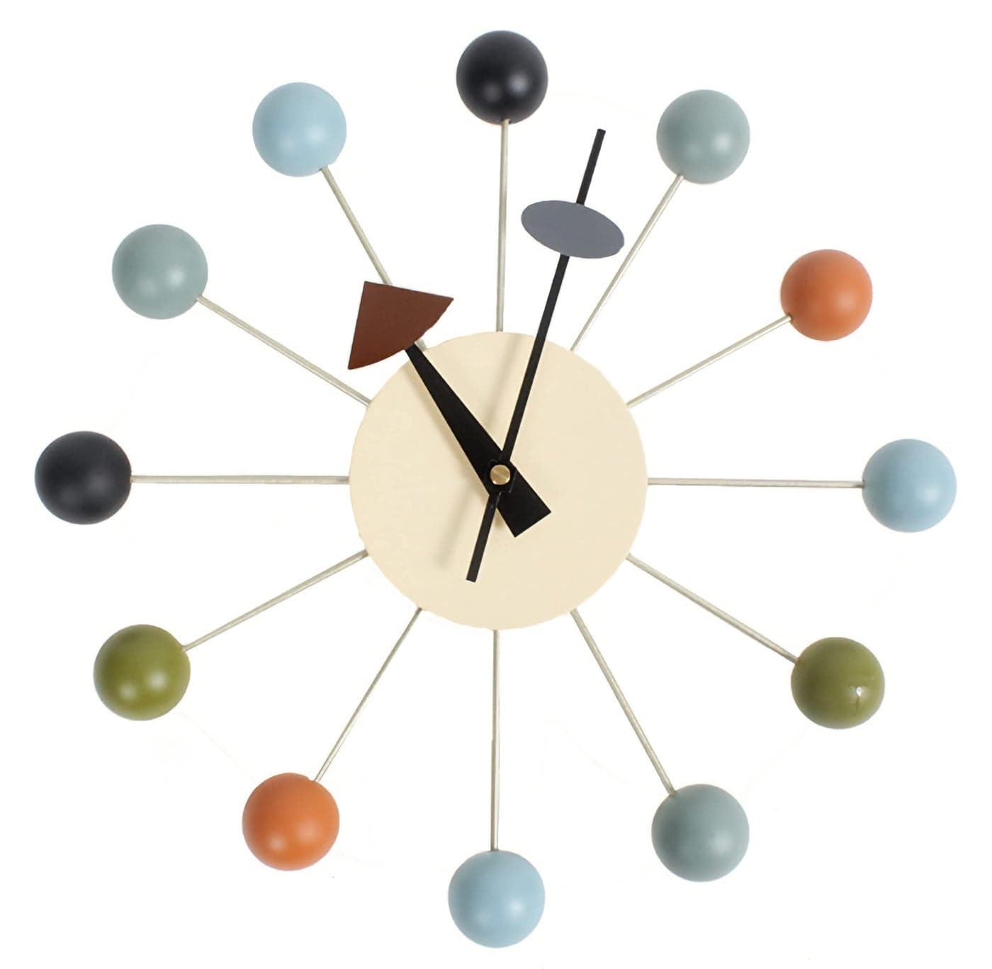 SHISEDECO Ball Clock in Multicolor Painted Solid Wood Non Ticking Decorative Mid Century Modern Silent Wall Clocks Retro Design for Home Kitchen Living Room Office etc