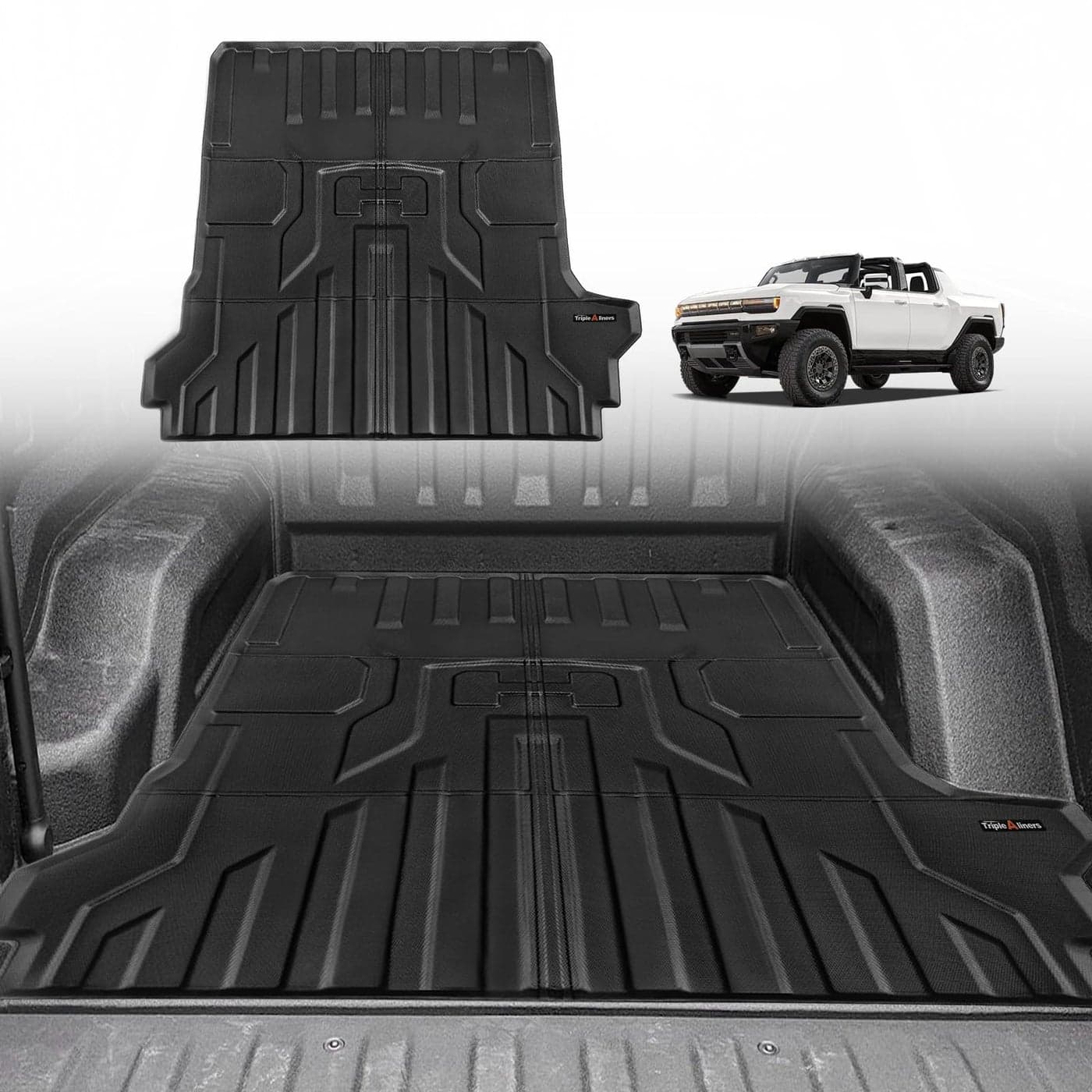 TripleAliners Truck Bed Mat Compatible with 2022 2023 2024 2025 GMC Hummer EV Pickup Accessories Vehicle Perfectly Flush All Weather Protection TPE Heavy Duty Pickup Car Bed Cargo Mat