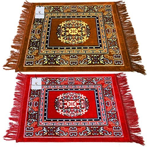 Kuber Industries 2 Pieces Velvet Prayer Mat/Aasan/Pooja Mat/Meditation Mat/Multipurpose Velvet Rug Mat 2 ft X 2 ft (Gold & Red) CTKTC33950, Standard
