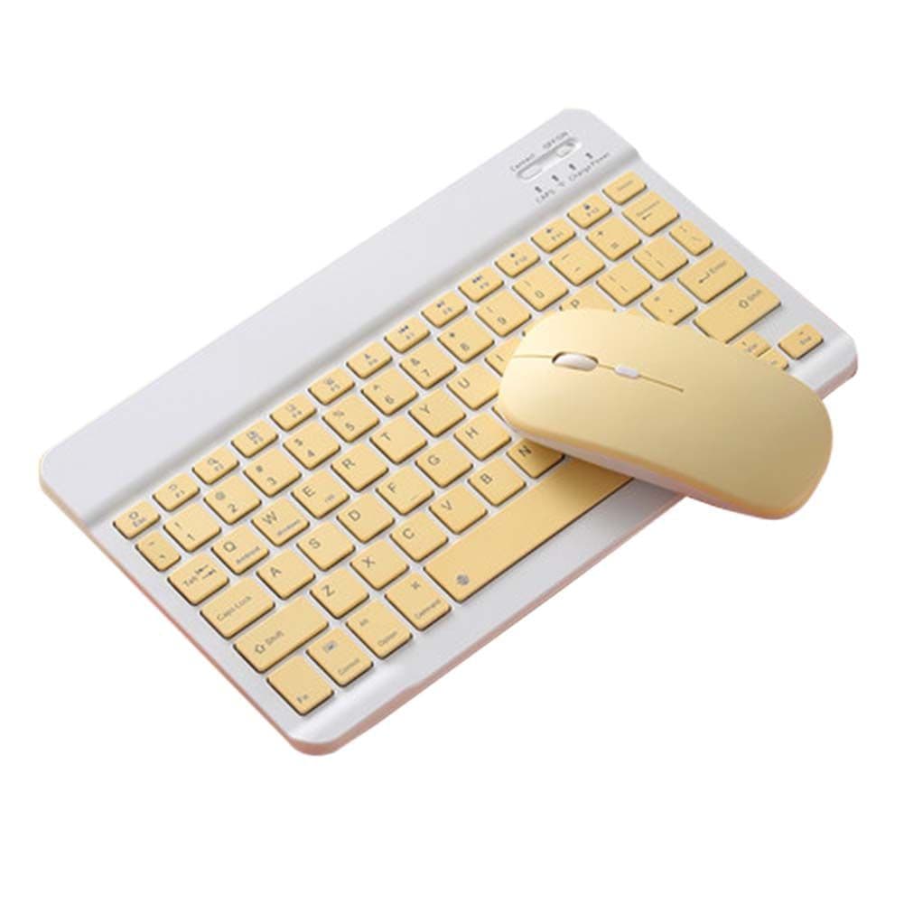 Wireless Bluetooth Three System Universal Mobilephone and Tablet Keyboard with Mouse Set - English Yellow