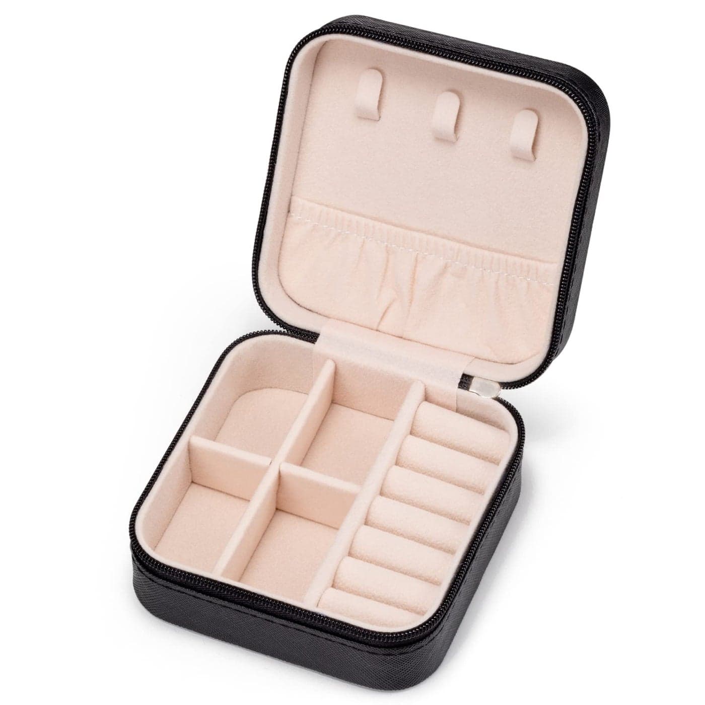 VOMNA Mini Jewelry Travel CaseSmall Jewelry BoxTraveling Jewelry OrganizerPortable Jewellery Storage Holder for Rings Earrings Necklace Bracelet Bangle OrganizerBoxes for Girls WomenPUBlack