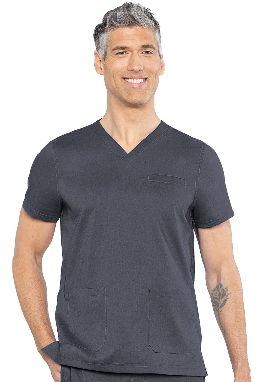 Med Couture Men's Scrub Top Wescott with 3 Pockets & 2-Way Stretch and Ultra Soft Fabric - MC7477, Pewter, XS