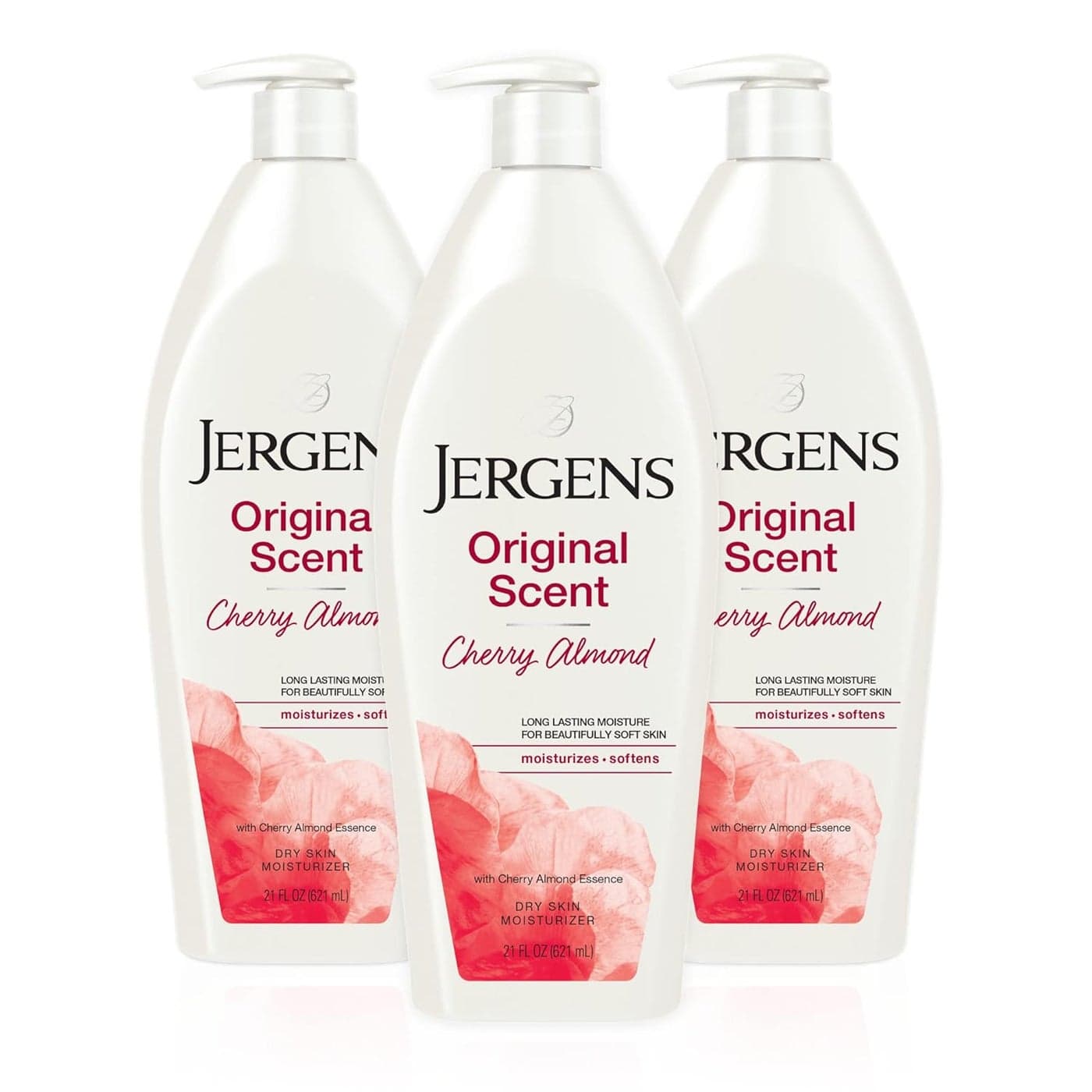 Jergens Original Scent Dry Skin Body Lotion Hand and Body Moisturizer Cherry Almond Essence Dermatologist Tested 21 Oz Pack of 3