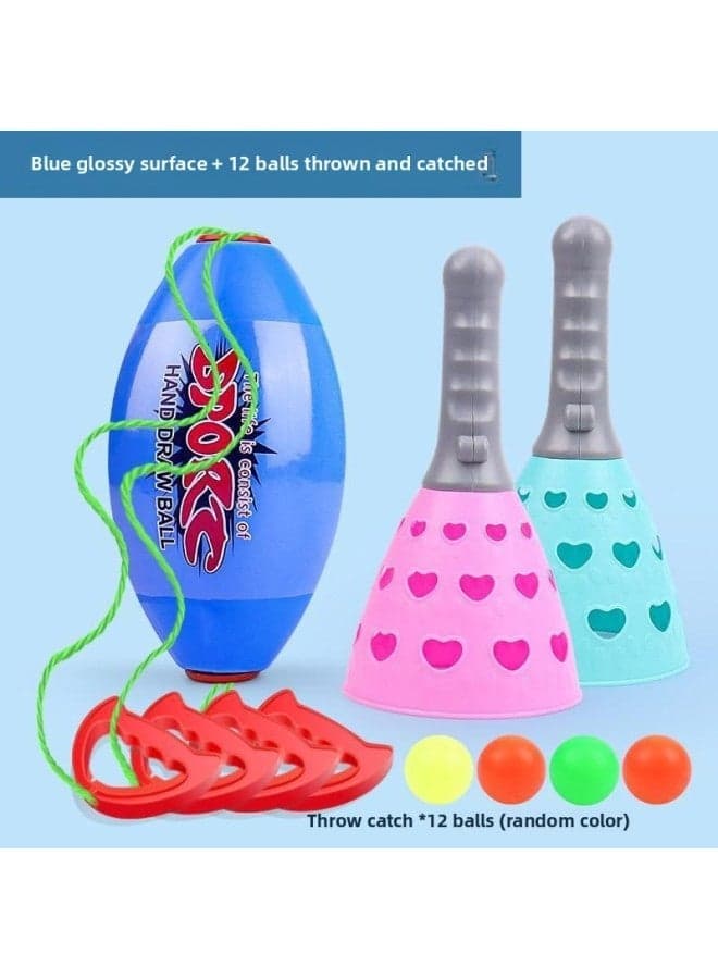 Kids Elastic Pull Ball Toy for Kindergarten Parent-Child Play Double Hand Training Game Shuttle Ball Set - 2 Pieces (Blue Face + 12 Balls) Elastic Play Toy High Traffic Long Tail s