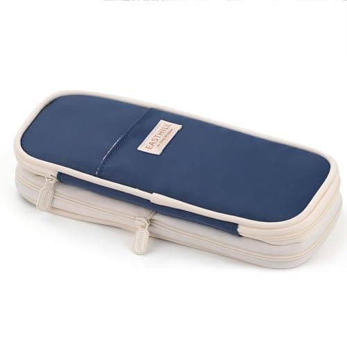 EASTHILL Canvas Big Capacity Pencil Pen Case Office College School Large Storage High Capacity Bag Pouch Holder Box Organizer Dark Blue