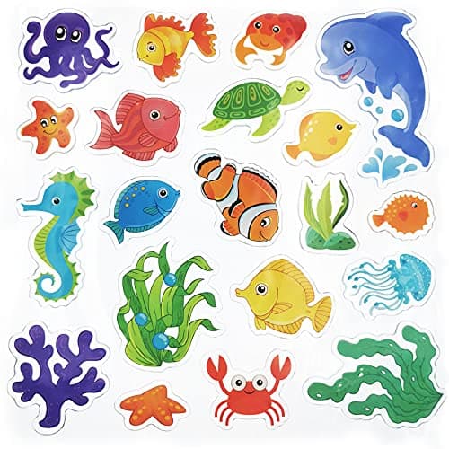 Tevxj Sea Animals 40pcs Thick Gel Clings, Multicolor Vinyl Decals for Kids, Reusable Window Stickers, Ocean Themed Party Supplies for Home, Car, Classroom, Nursery Decorations