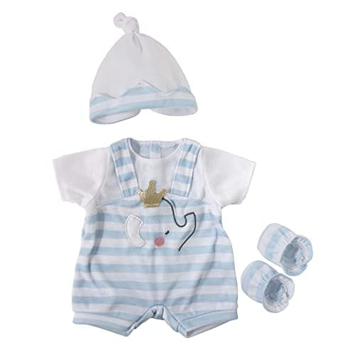 JC Toys Berenguer Boutique Baby Doll Outfit Blue Stripes and White Overall Shorts Includes Headband and Booties Ages 2 Fits Dolls 14 16