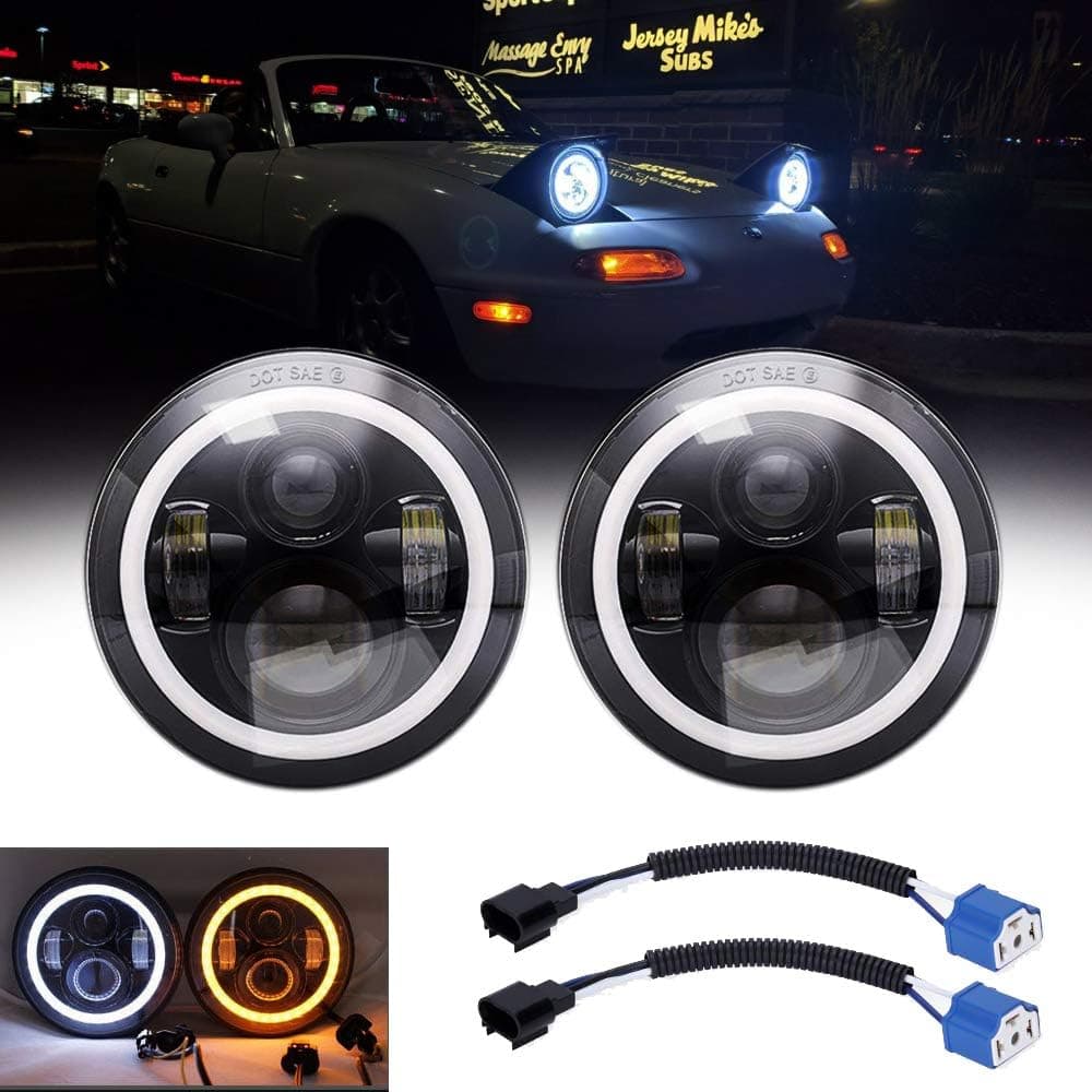 AMUNIESUN Baagialdic 1 Pair High Low Turn LED Headlight for Mazda Miata MX5 MX-5 H6024 90-97 Amber