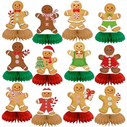 Weekgrat 12 Pcs Christmas Gingerbread Man Honeycomb Centerpieces Gingerbread Man Party Table Centerpieces Christmas Party Decorations for Xmas Winter Home Office Birthday Supplies