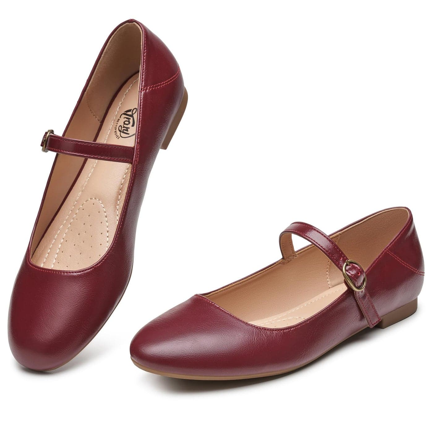 Trary Mary Jane Shoes Women Ballet Flats Shoes for WomenWomens Flats Mary Jane Flats Ankle Strap Flats Shoes Women Dressy Comfortable Women Flats Dress Shoes Burgundy Size 5