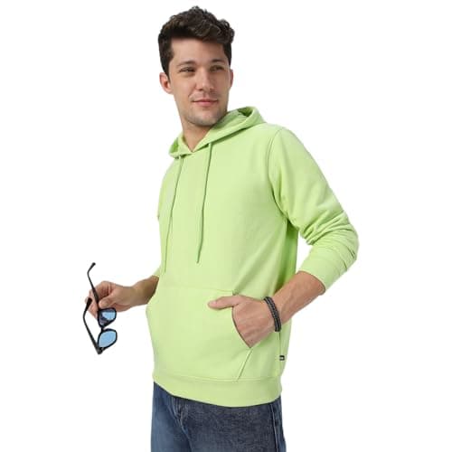 Neostreak Men's Cotton Blend Regular Neck Hooded Sweatshirt (Neoswtsolhd-02-Colmat-M_Cool Matcha, Pista Green,Medium