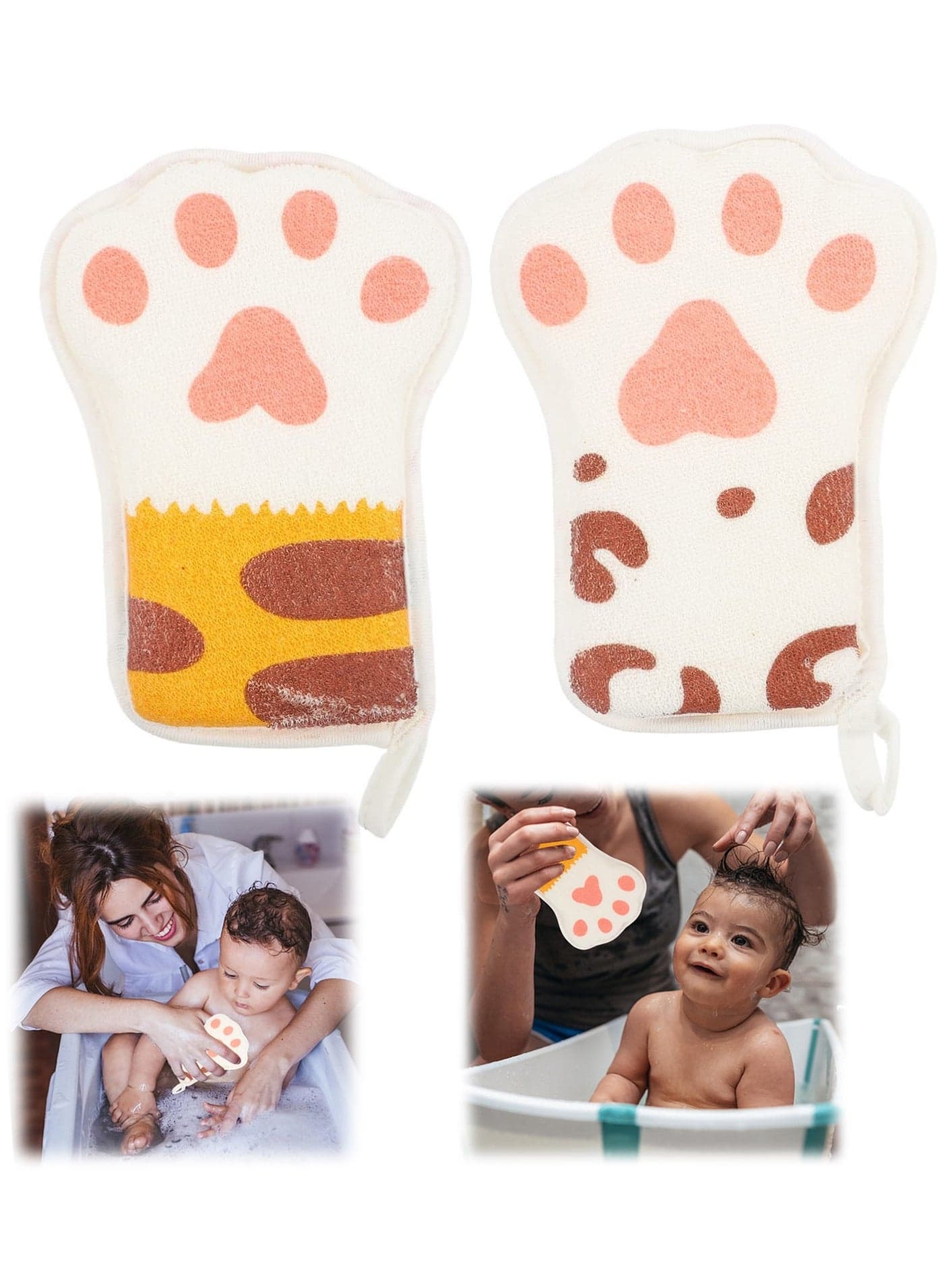 2Pcs Paw Bath Cotton Cartoon Towel Sponge Natural for Bathing Shower Mitten Mesh Exfoliating Brush Body Cleaning Scrubber Kid Loofah Child Net