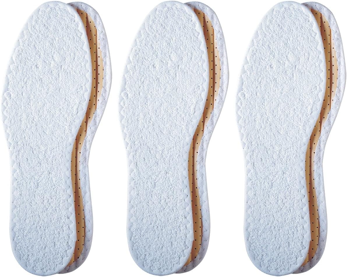 Pedag Summer | Pure Terry Cotton Insoles | Handmade in Germany | Absorbs Sweat & Controls Odor | Ideal for Wear Without Socks | Washable | US Women 9/ Men 6/ EU 39 | White | 3 Pair
