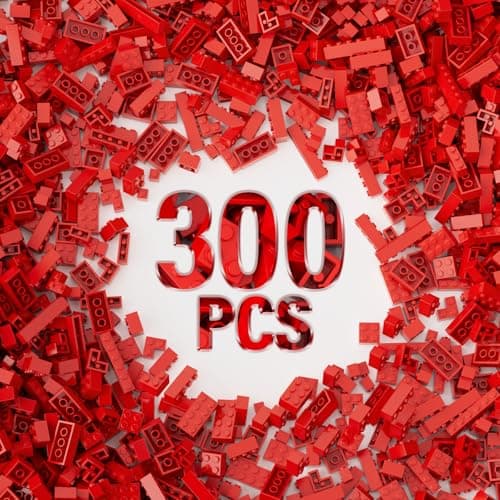 300 Piece Red Bricks Bulk Assortment Pack 12 Size Red Brick Accessories for Building Compatible with Lego Parts and Pieces