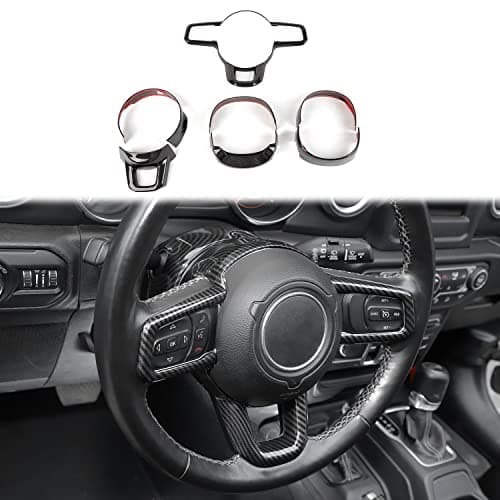 PDKLIN for Jeep JL Carbon Fiber Steering Wheel Trim Kit for Jeep Wrangler JL JLU 2018 up for Gladiator JT 2020 up Black Carbon Fiber Interior Accessories 7pcs