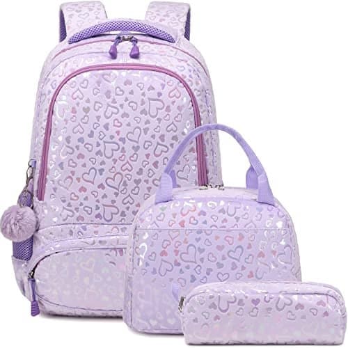 Meisohua School Backpack for Girls Kids Preschool Kindergarten Elementary School Bookbag with Lunch Bag 3 in 1 Set Water Resistant Furry Backpack Set