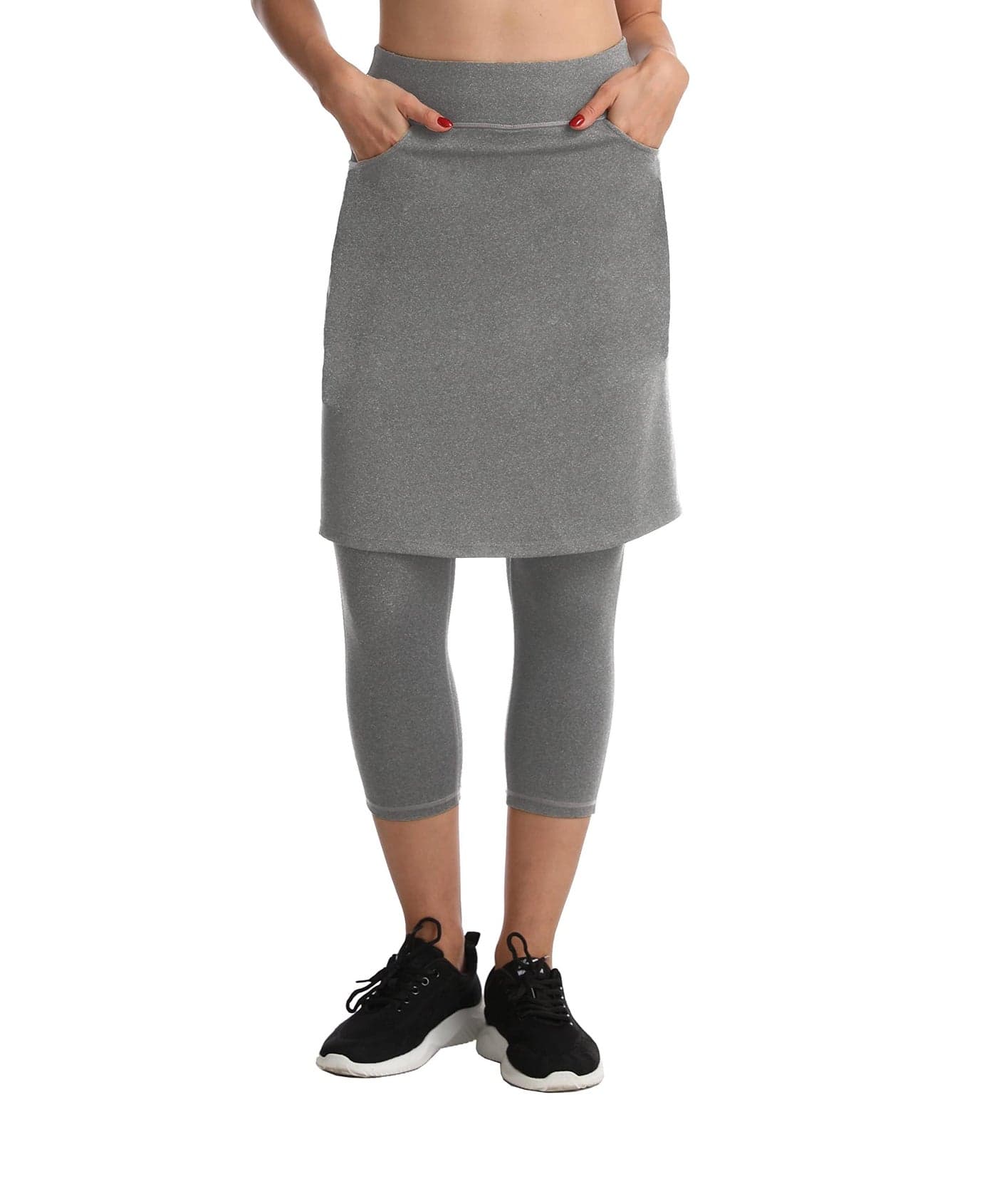 Modest Skirt with Leggings Attached for Women Workout Knee Length Swim Capri Pants with 2 Pockets l_gy XL Light Grey