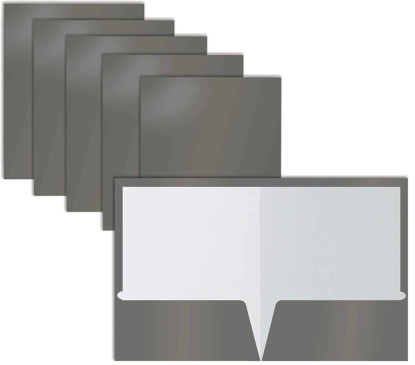 Better Office Products 2 Pocket Glossy Laminated Gray Paper Folders Box of 25 Letter Size Gray Paper Portfolios 25 Pack