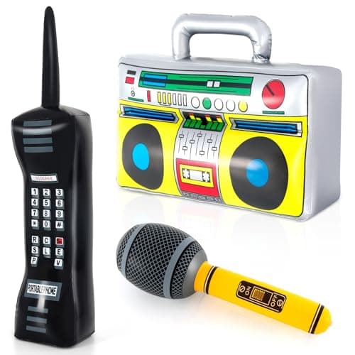 Inflatable PhoneInflatable Radio Boombox Microphone80s 90s Party DecorationsHip Hop Music Themed Party DecorationsRappers BBoys Costume Accessory for Disco Retro Theme Party Decorations