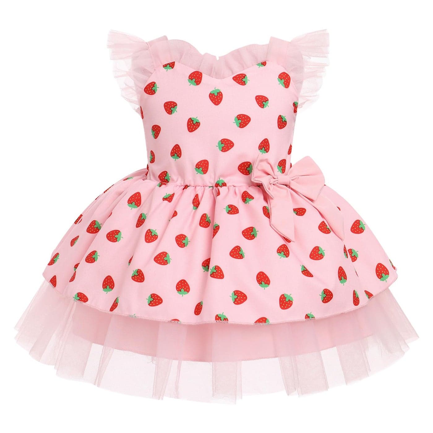 IMEKIS Strawberry Dress Baby Girl Berry Second Birthday Outfit Girl Cake Smash Photoshoot 4th 5th Birthday Outfit 4 5 Year Old Baby Toddler Princess Party Dress for Kids Summer Pink 45T