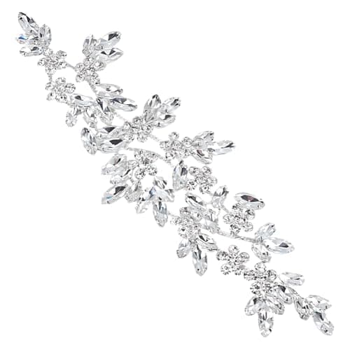 FINGERINSPIRE Rhinestone Applique Crystal Applique 86x25inch Silver Wedding Rhinestone Applique Flower Rhinestone Applique Rhinestone Sash Applique for Bridal Wedding Dress Clothes Shoes