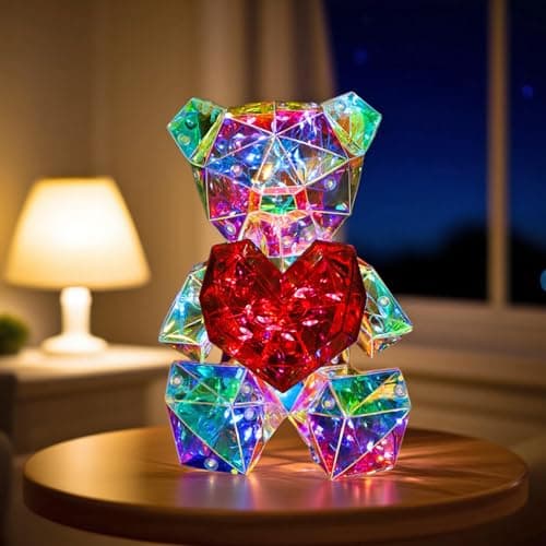 NYRWANA Valentine Gift for Girlfriend, Boyfriend, Husband & Wife, Romantic Teddy Bear Night Lamp | Cute Bear Night Lamp, LED Night Light for Bedroom, Kids Decor | Valentine’s Day Surprise (Multicolor)