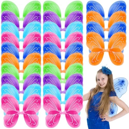 Junkin 24 Pcs Fairy Princess Butterfly Wings Angel Wing Costume Butterfly Bulk for Kids Girls Wedding Birthday Party FavorsBright Colors24 Pcs