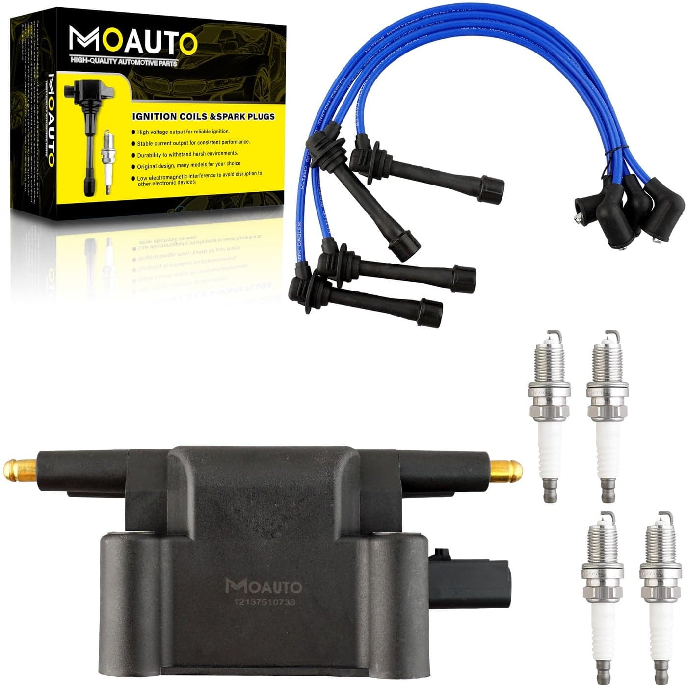 MOAUTO Set of 1 Ignition Coils Pack UF758 4 PCS Iridium Spark Plugs with Wire Set Compatible with Mini Cooper S 20022008 L4 16L