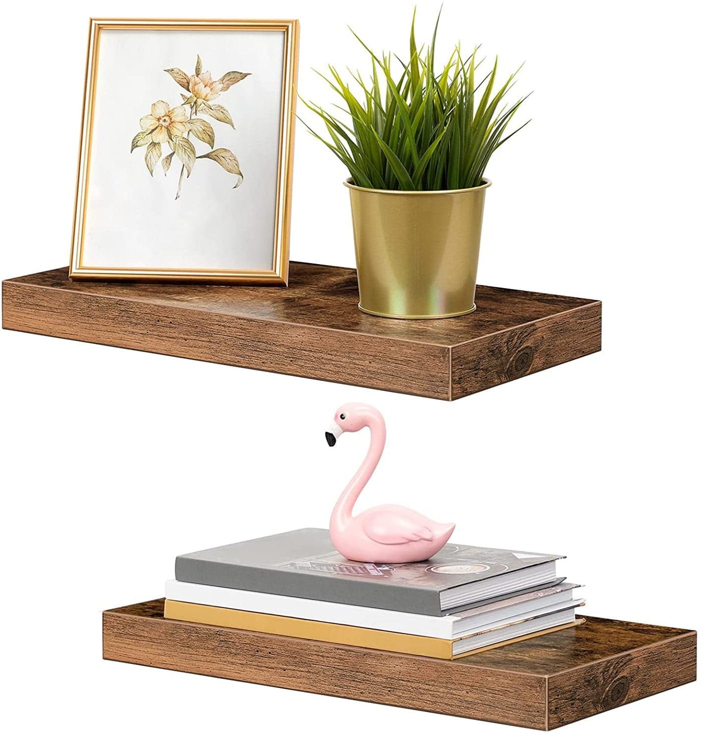 Md Decor Floating Shelves Decorative Wall Shelf Set of 2 157 inch for Kitchen Living Room Laundry Room Bathroom Rustic Brown