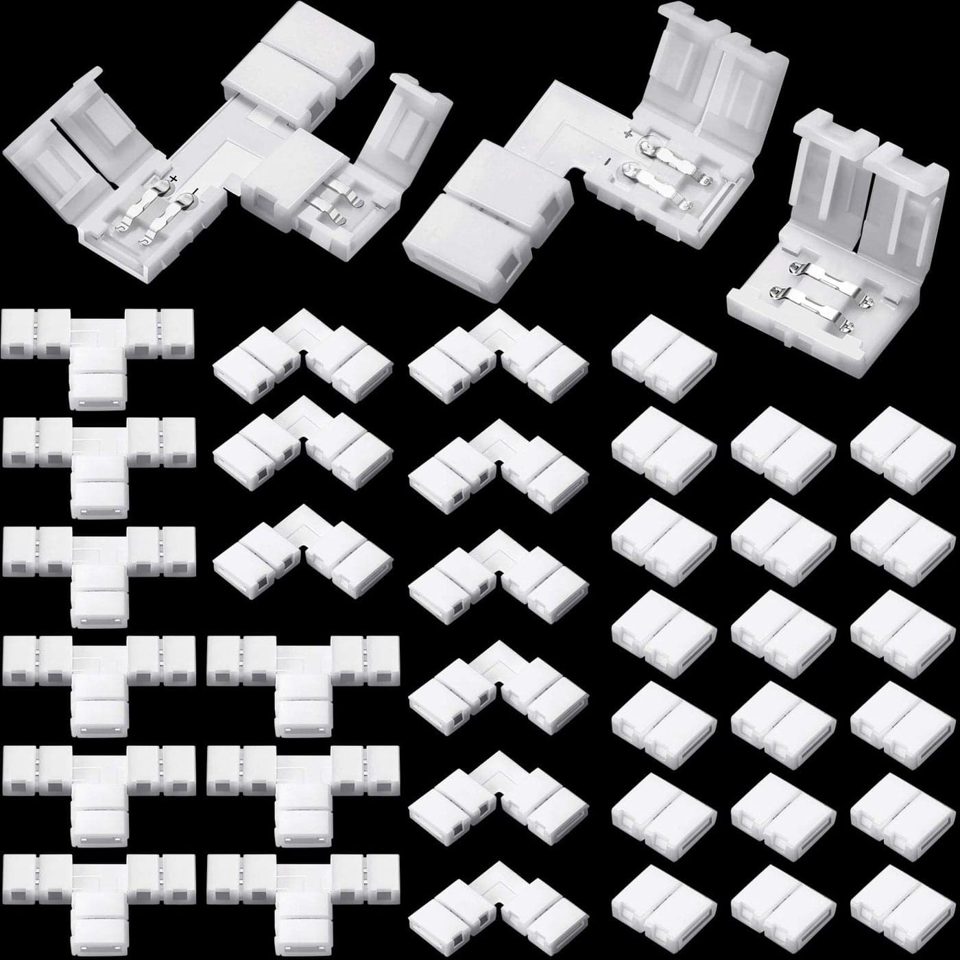 40 Pieces 2 Pin LED Strip Connectors Lights Connector T Shape l Shape Gapless Solderless LED Adapter Light Extension for 3528 2835 SMD RGB Strip (8 Mm)