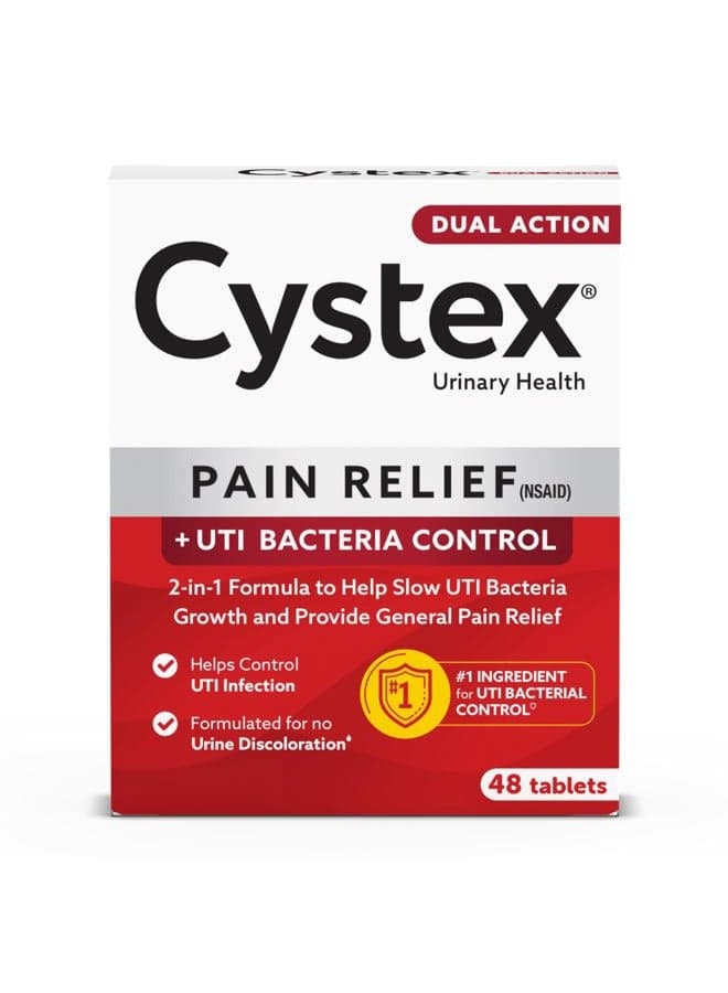 Dual Action UTI Pain Relief and Prevention, 2-in1 Formula to Help Slow UTI Bacteria Growth and Provide General Pain Relief for Women and Men, FSA HSA Eligible & Approved, 48 Count