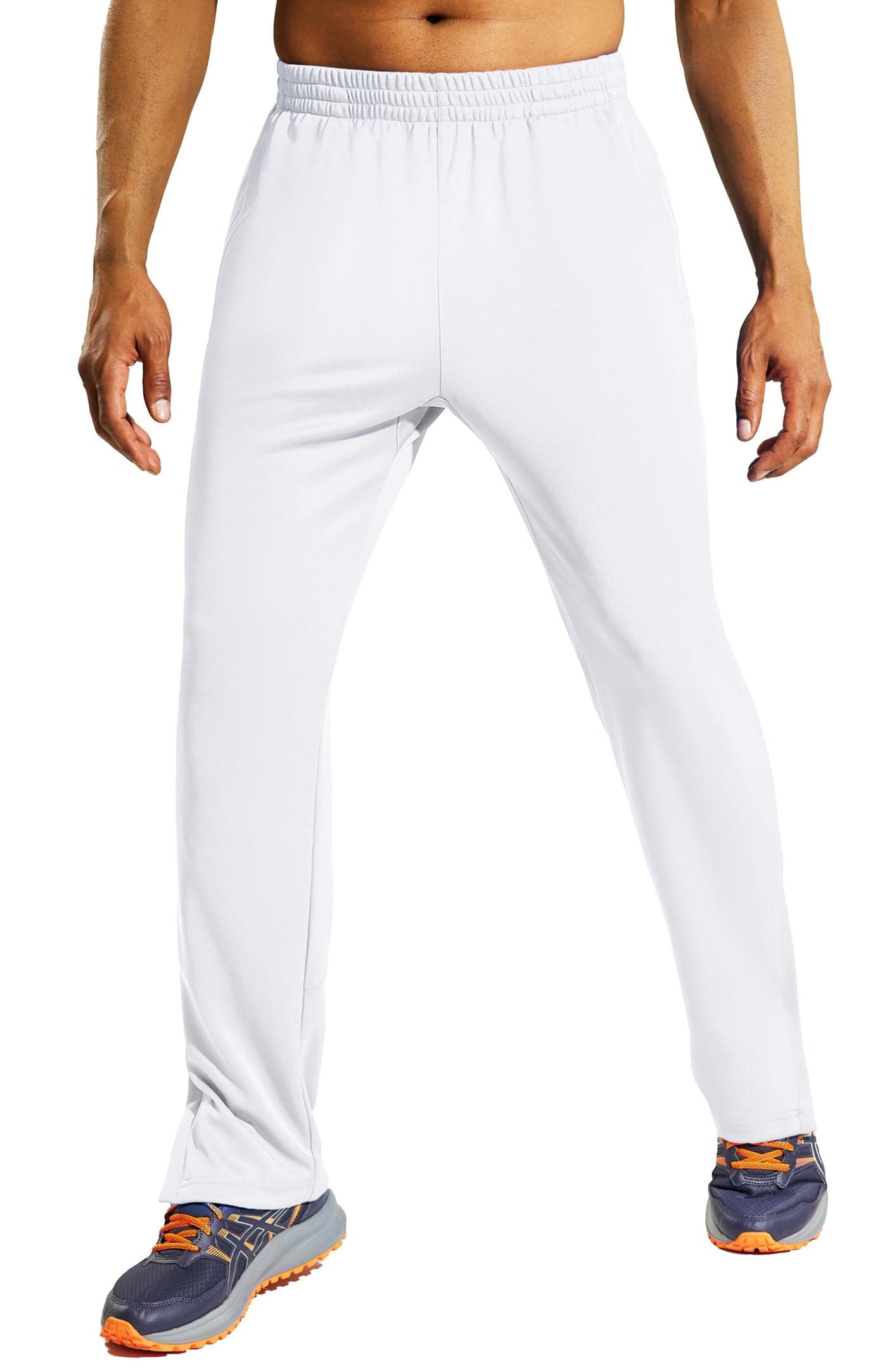 MIER Men's Sweatpants Athletic Running Joggers, Zipper Ankle Soccer Pants, Moisture Wicking Polyester, White, M